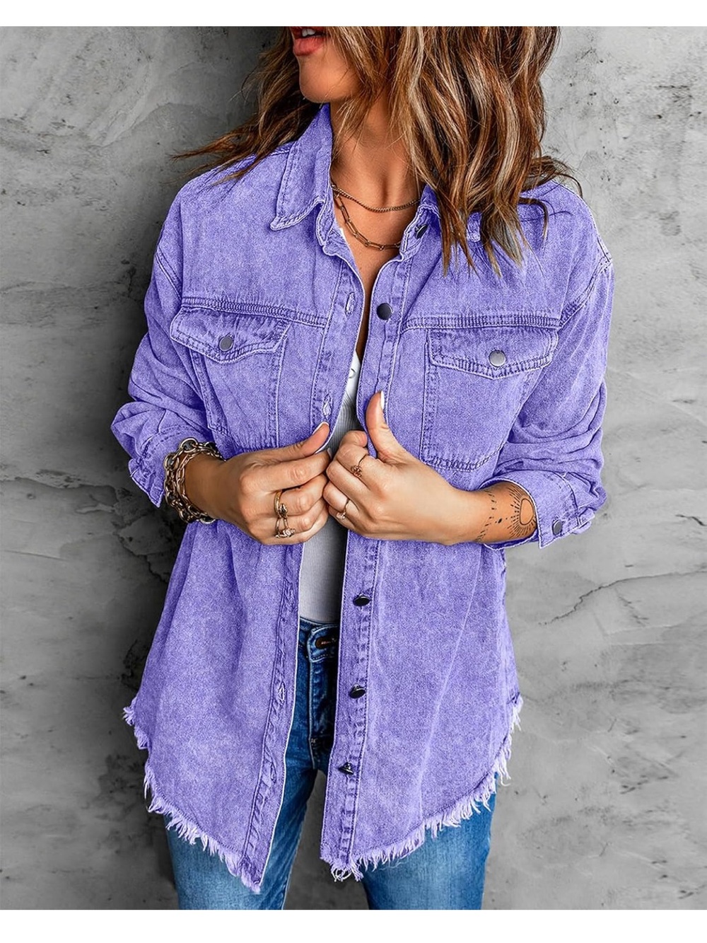 Lavender Washed Button-Up Denim Shacket